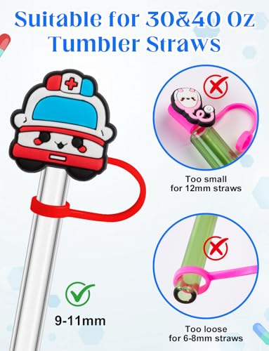 12 Pcs Nurse Straw Toppers - Silicone Covers for 10mm Straws
