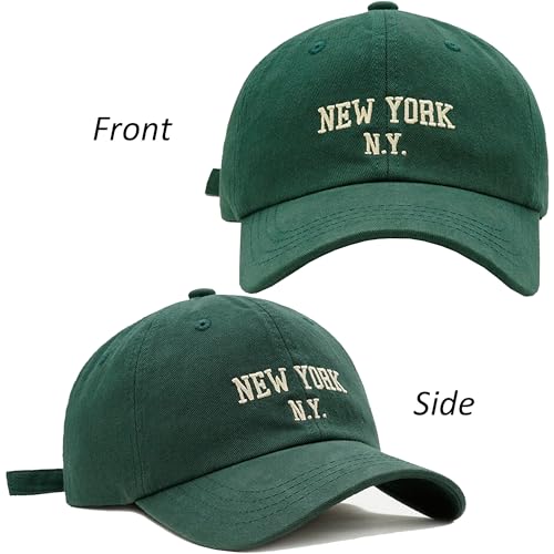 Washed Baseball Cap - Adjustable Unisex New York Hat - Green