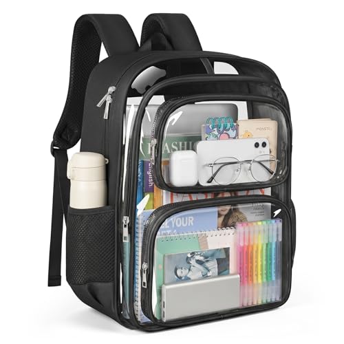 Large Black Clear Backpack for School & Travel with Thickened Shoulder Straps