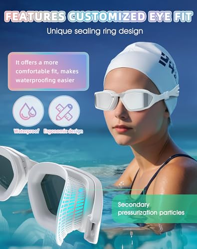 Adult Anti-Fog Swim Goggles - White Frame with Silver Electroplated Lens
