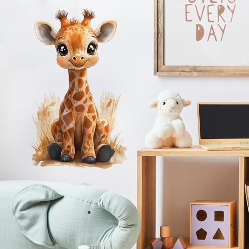 Baby Giraffe Wall Decals Removable African Animal Vinyl Stickers for Nursery Kids Bedroom and Playroom Decor Peel and Stick Watercolor Wall Art