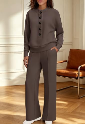 SENSERISE Women's 2-Piece Coffee Brown Sweatsuit Set - Small Lounge Wear