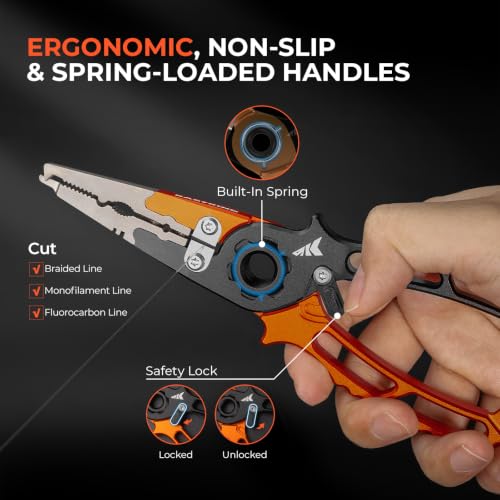 KastKing Ti-Forge Titanium Jaw Fishing Pliers Twin-Tip Split Ring Nose – Orange/Black