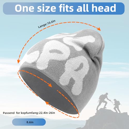 Y2K Beanie for Women & Men - Unique Pattern Design, One Size Black Grey