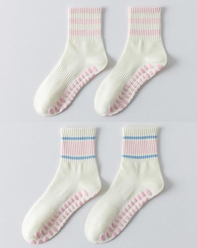 Tuuwjo 2-Pair Pink Cloud Pilates Grip Socks for Women Non-Slip Yoga Socks