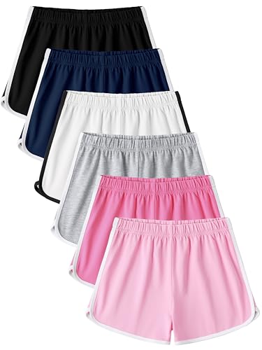 Poroka Girls' Cotton Athletic Shorts 6-Pack Toddler Summer Sports Casual Wear