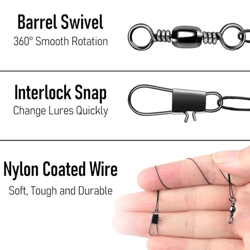 Fishing Leaders 50-Pack - 30LB Stainless Steel Wire, 8in Black