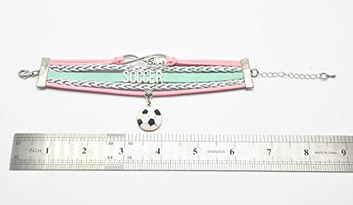 Soccer Infinity Love Charm Bracelet for Fans - Pink, Silver & Mint Green