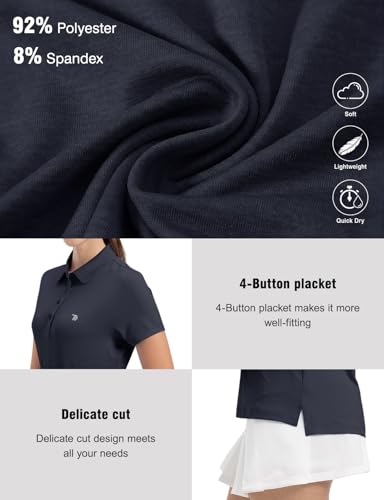 Women's Golf Polo Shirt - Short Sleeve, Quick Dry, Navy, Medium