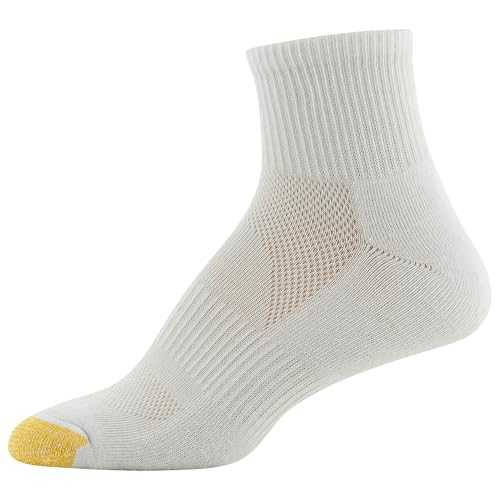GOLDTOE Women’s Half Cushion Quarter Socks with Mesh – 6 Pairs, Medium White
