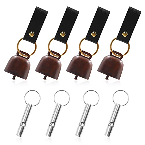 Loud Bear Bells with Whistles and PU Leather Keychains - Copper