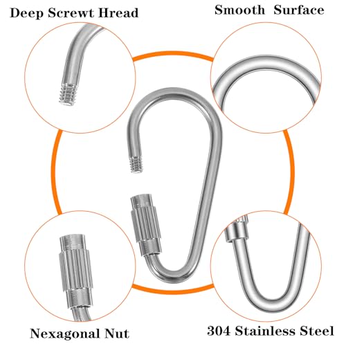 Small Locking Carabiner Set - 15 Stainless Steel D-Ring Clips