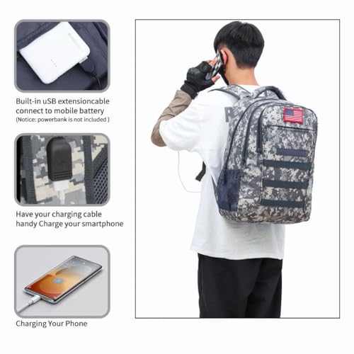 Tactical Camo Boys Backpack with USB Port - Waterproof School Bag