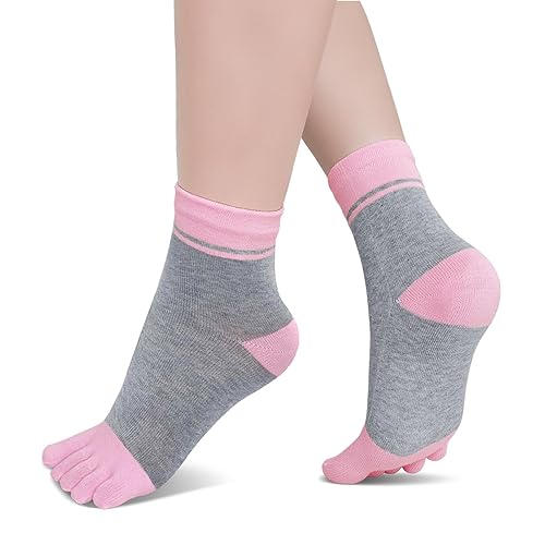Crew Toe Socks for Women - Colorful Cotton Five Finger - Grey, Size 5-11