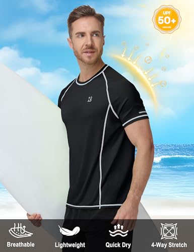 Men's Large Black UPF 50+ Sun Protection Swim Rash Guard Top