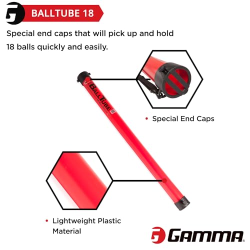 Tennis Ball Pickup Tube - 18-Ball Capacity with Carry Strap - Red