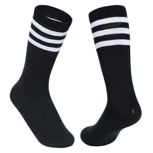 Toddler Athletic Soccer Socks - 3 Pairs for Kids 3-6 Years - White/Blue/Black