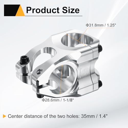 HARFINGTON Aluminum Bike Stem 31.8mm x 35mm for Mountain & Road Bikes, Silver
