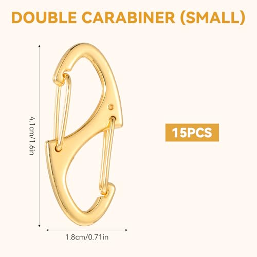 Mini Metal Carabiner Clips - 15 Pack Dual Wire Gate Hooks