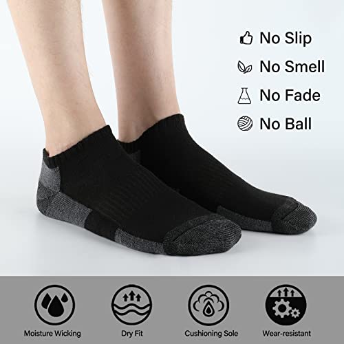 Cushioned Ankle Socks - 12 Pack Low Cut Breathable Black
