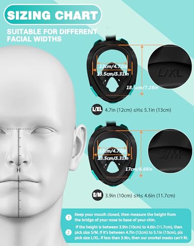 Full Face Snorkel Mask Set with Fins - Black L/XL, Travel Bag