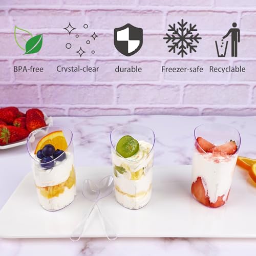 Legredic 50 Pack 3 oz Plastic Dessert Cups with Spoons - Clear Tasting Cups for Parties & Catering