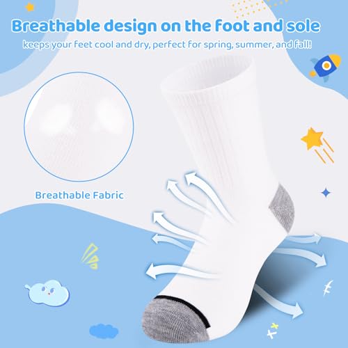 Kids Boys Athletic Crew Socks 20-Pair Bulk Pack White Ages 7-10 | LITERRA