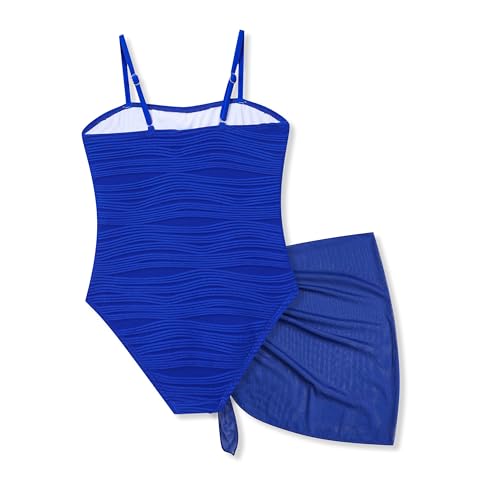 One Piece Swimsuit with Cover Up Set for Girls - Dark Blue, Size 11-12