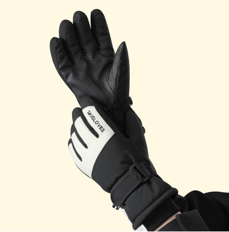Kids Winter Ski Gloves - Warm, Windproof Fleece - Black for 5-10 Years