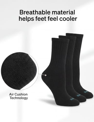 HUE Air Cushion Mini Crew Socks for Women, 3 Pair Pack, Black, One Size