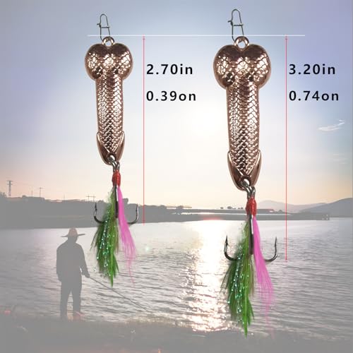 Funny Fishing Lure for Men - Glitter Metal Hook with Feathers, 2Pcs