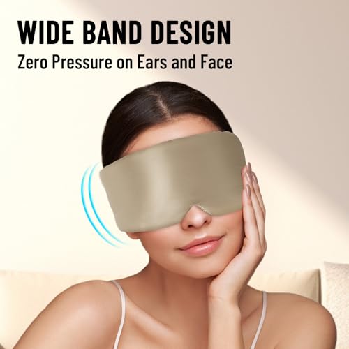 Taupe 100% Mulberry Silk Sleep Mask - Large Blackout Eye Cover for Women Men