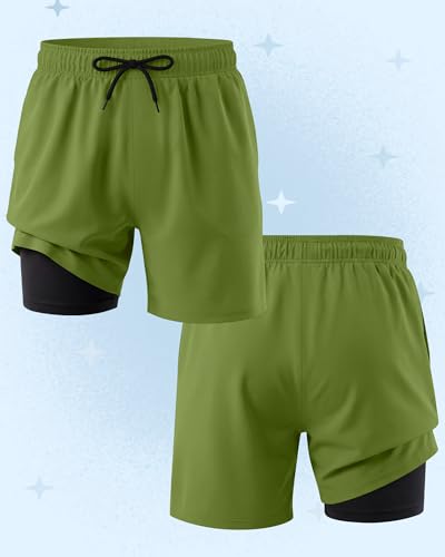 Boys Swim Trunks with Compression Liner - Grass Green, 13-14 Years