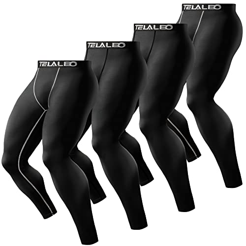 TELALEO Men's Compression Leggings Baselayer, 4 Pack Large Black