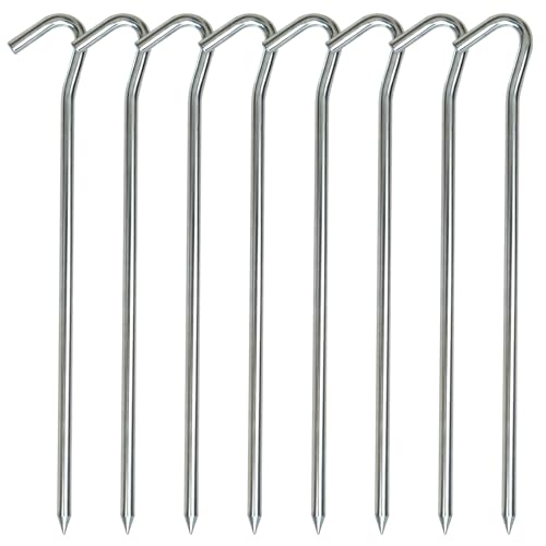 AAGUT 9-Inch Heavy Duty Galvanized Tent Stakes (8 Pcs) 5mm Hex Hook