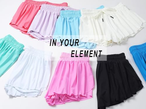 Girls Butterfly Skorts - Flowy Athletic Shorts with Pocket, Black, 9-10 Years