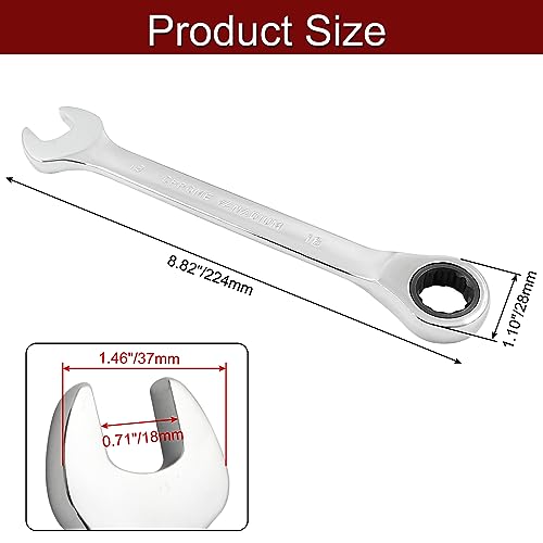 18mm Ratcheting Combination Wrench, 72 Teeth Metric Ratcheting Wrench SAE 12 Point Ratchet Box Ended Spanner Tools