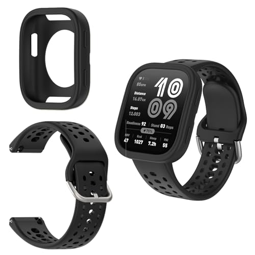 Silicone Sport Band & Case Cover for Amazfit Bip 6 - Black