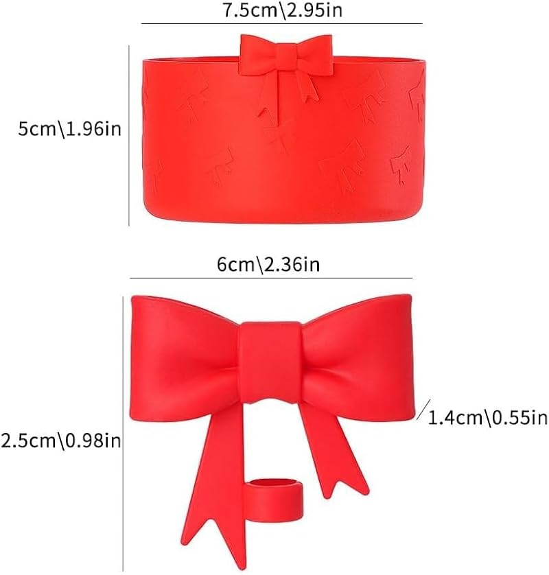 Bow Shape Straw Cover & Silicone Boot Sleeve Set - Red