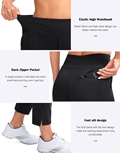 YYV Women's High Waist Stretch Golf Pants with Pockets - Medium Black