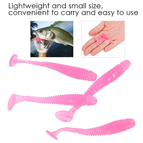 Soft Fishing Lures - 50 Pcs T-Tail Grub Worm Baits - Pink