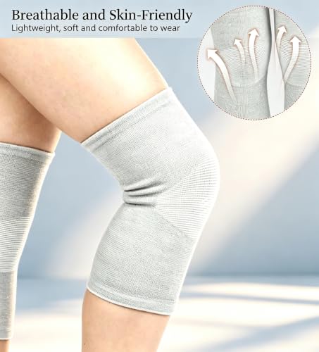Sieafan Bamboo Knee Compression Sleeve Gray X-Large for Men Women Support Pain Relief