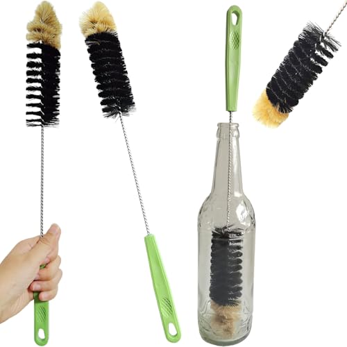Long Handle Bottle Brush Set - 16" Cleaning Brushes, 2 Pack - Black
