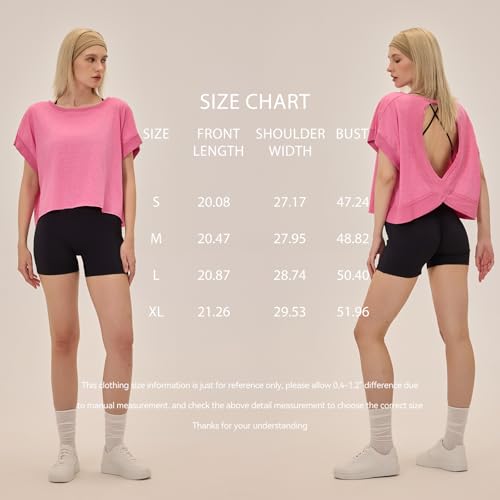 Open Back Workout Top for Women - Loose Fit Athletic Crop Tee