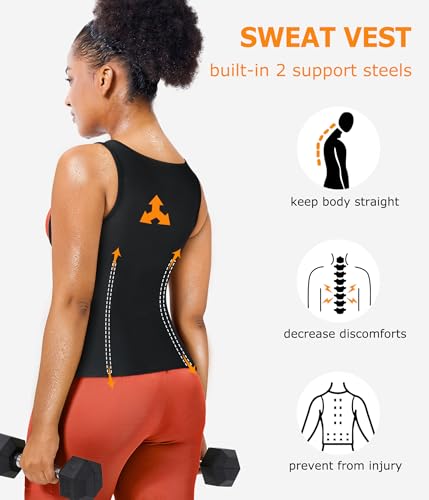 Sauna Sweat Suit for Women - Waist Trainer Body Shaper Shirt - Medium Black Silver Inner