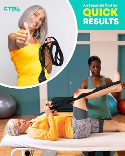 Non-Elastic Yoga Strap with 10 Loops - Stretching Band for Flexibility - Black