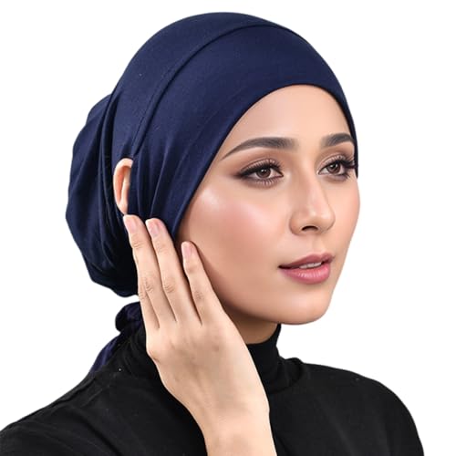 Hophor Black & Navy Hijab Undercaps Slouchy Beanies for Women Muslim Jersey Inner Cap