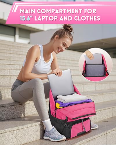 Pink Girls Soccer Backpack with Ball Holder & Shoe Compartment by MATEIN