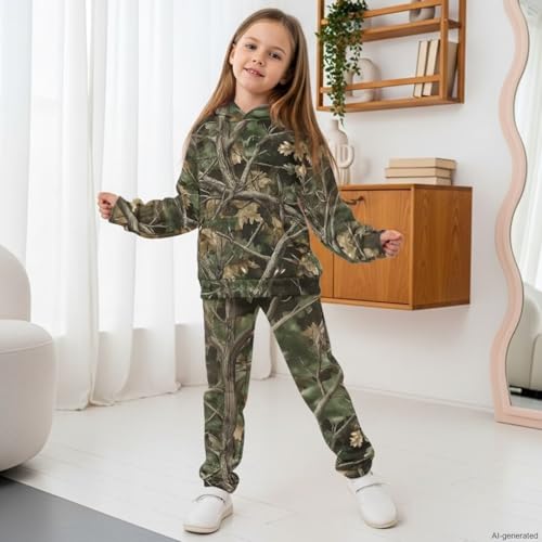 Kids Hoodie and Sweatpants Set Boys Girls 4-12 Years Camo Hunting Variation