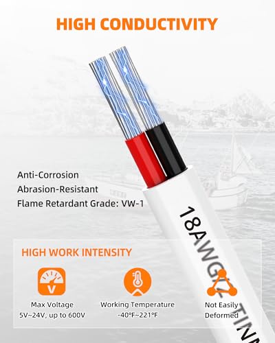 CONEPY 18 Gauge Marine Wire 100ft Tinned Copper Marine Grade Cable for Boat, RV, and Marine Applications